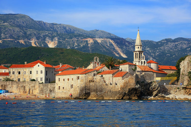 Scenic view of budva by adriatic sea