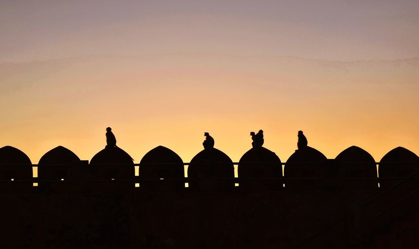 Silhouette buildings against clear sky during sunset