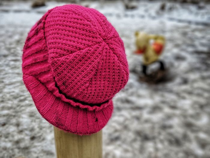 Close-up of pink hat