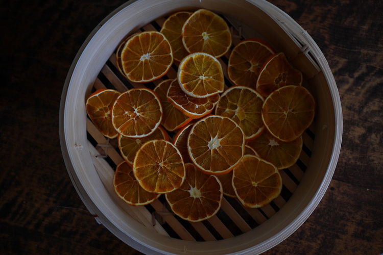 Directly above shot of orange fruit on table