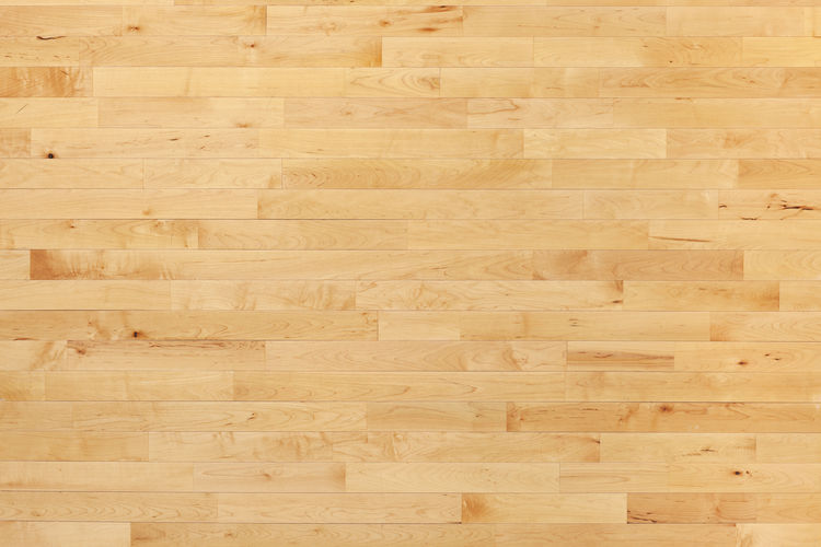Overhead view of a hardwood maple basketball floor