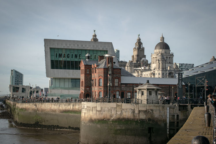 View of buildings in city,  liverpool uk, different ages in unity.