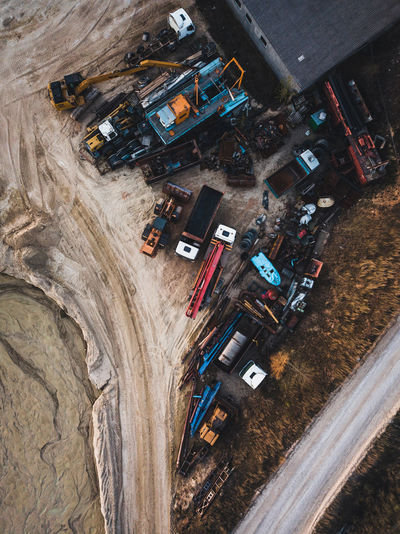 Aerial view of construction machinery on site