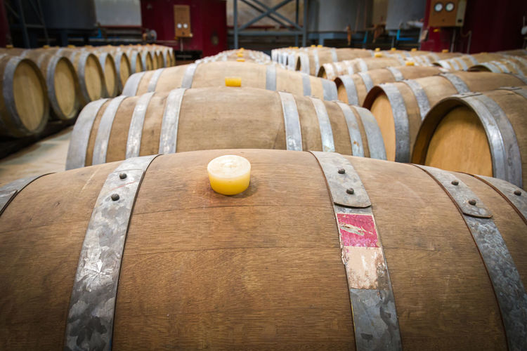 Wine barrels in the cellar of the winery,wine barrels in wine vaults