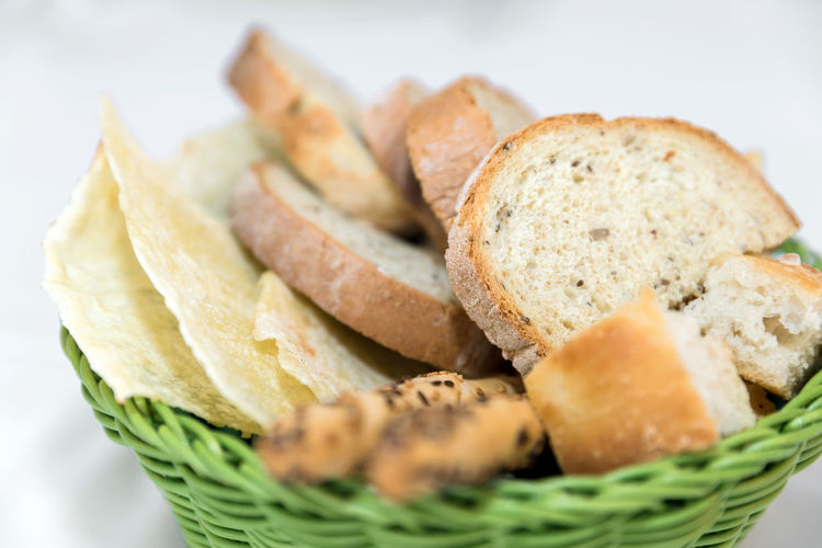 Close-up of food in wicker basket