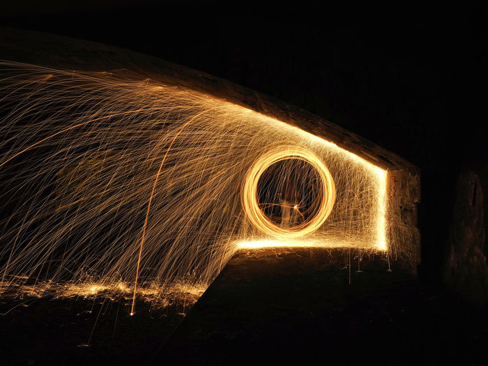 Blurred motion of illuminated lights at night