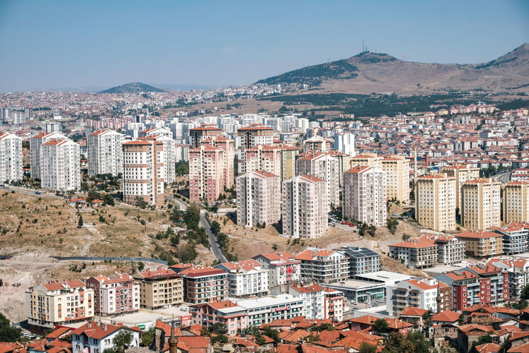 High angle view of townscape against sky in ankara
