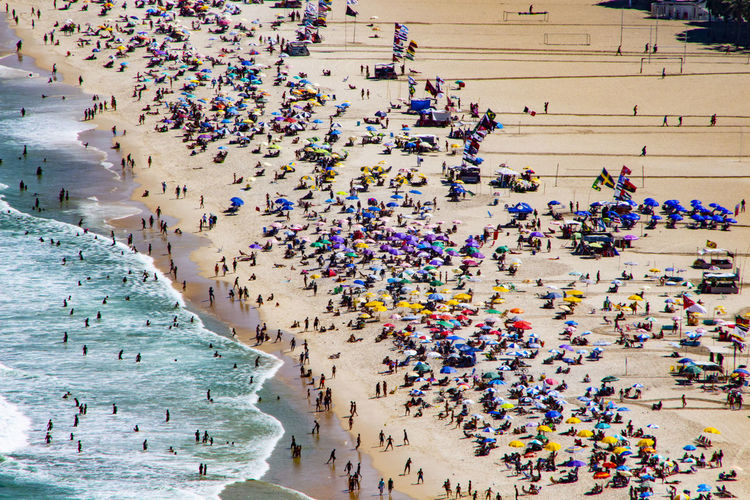 High angle view of people on shore