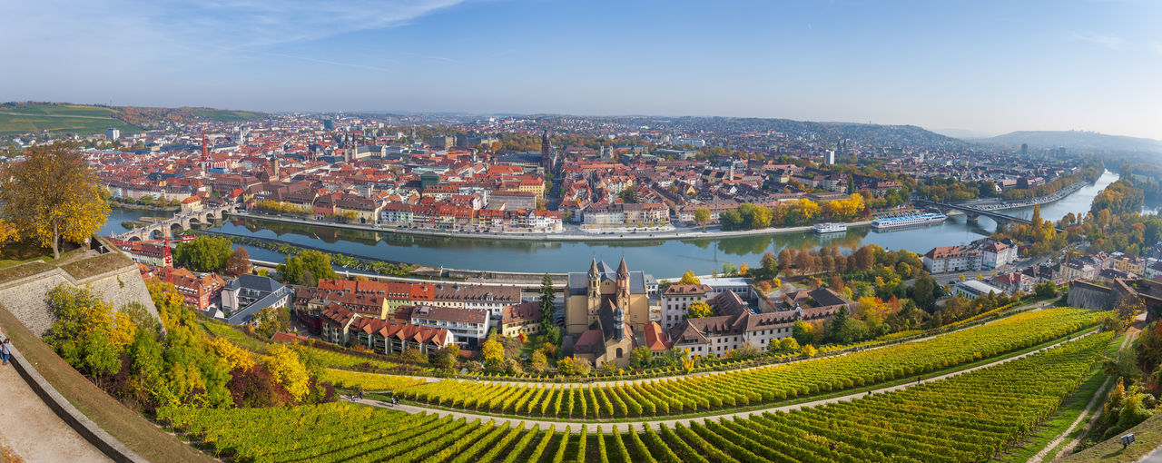 Panorama view to city wurzburg and main river in germany