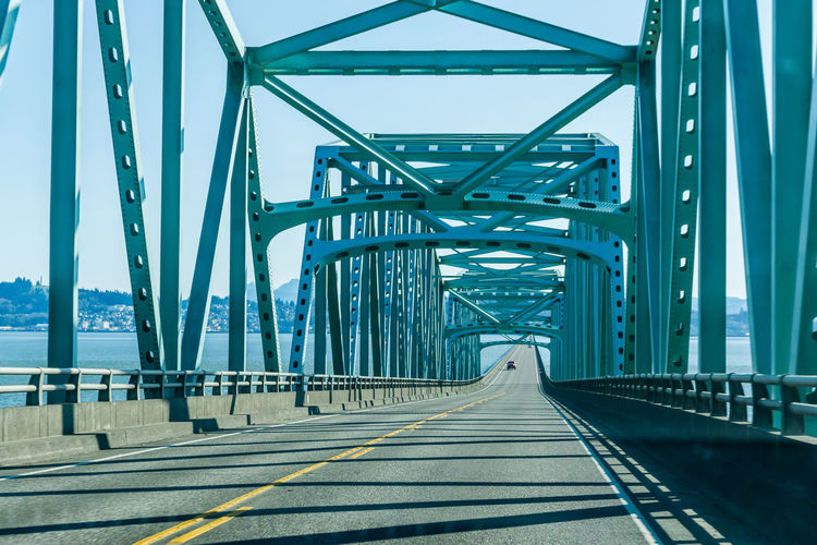 A view of the north end of the astoria-megler bridge in the pacific northwest.