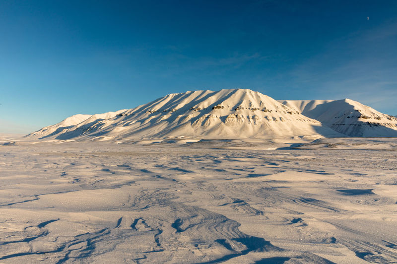 Snow landscape with mountain. svalbard norway