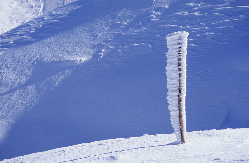 High angle view of icicles on snow covered land