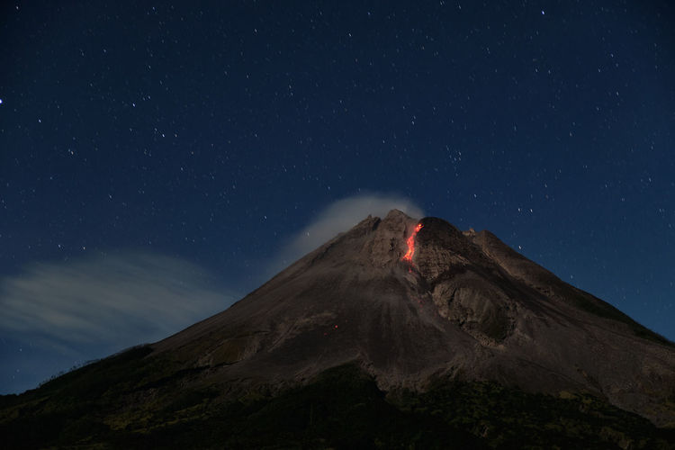 Mount merapi erupts with high intensity at night during a full moon. 