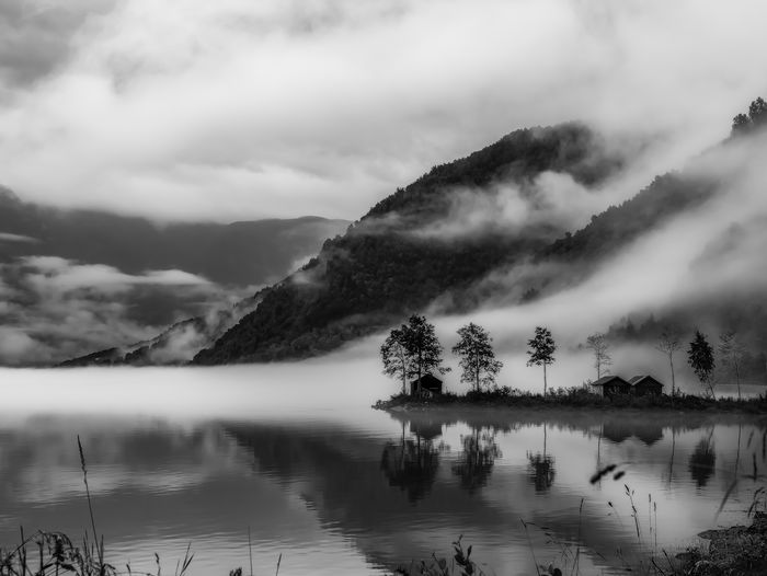 Scenic view of lake against sky