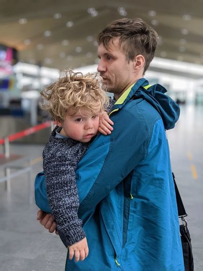 Father and son at the airport 
