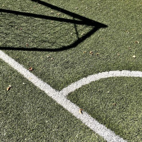 High angle view of soccer field