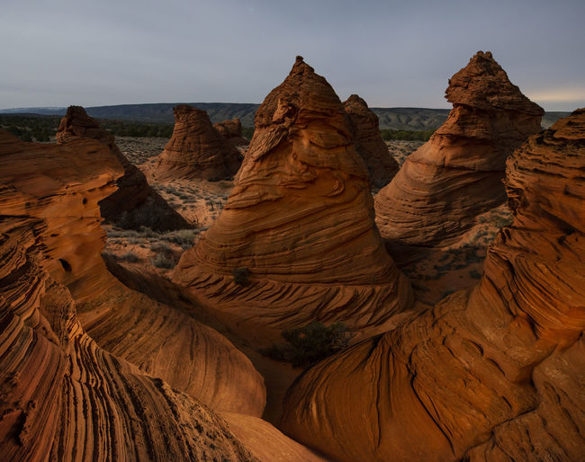 Red sandstone rock formation in remote arizona desert under a st