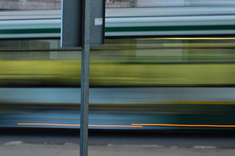 Blurred motion of train in city