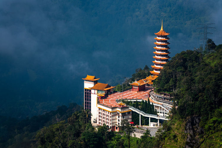 High angle view of temple building against sky