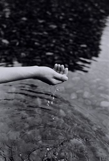 Close-up of wet hand in water