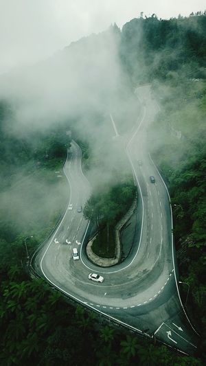 High angle view of road during foggy weather
