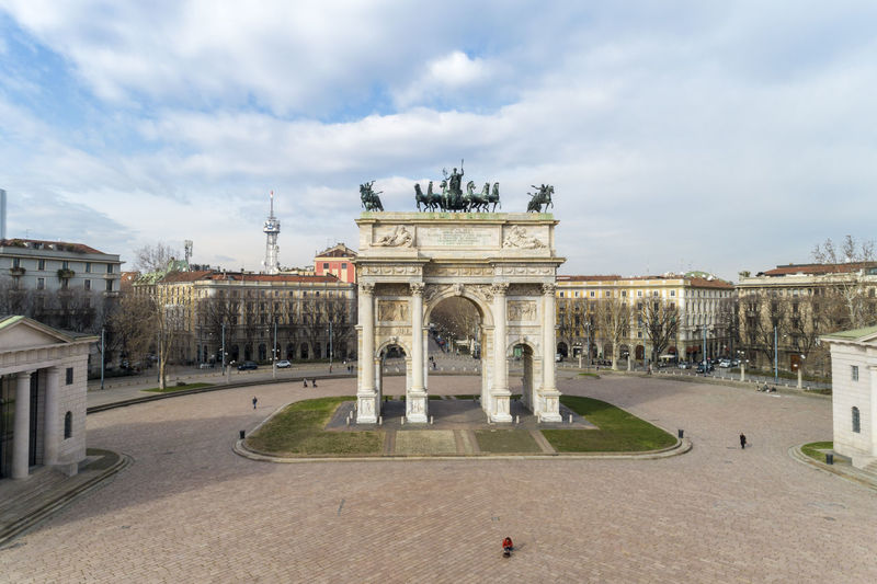 Triumphal arch with bas-reliefs & statues, built by luigi cagnola on the request of napoleon in milan
