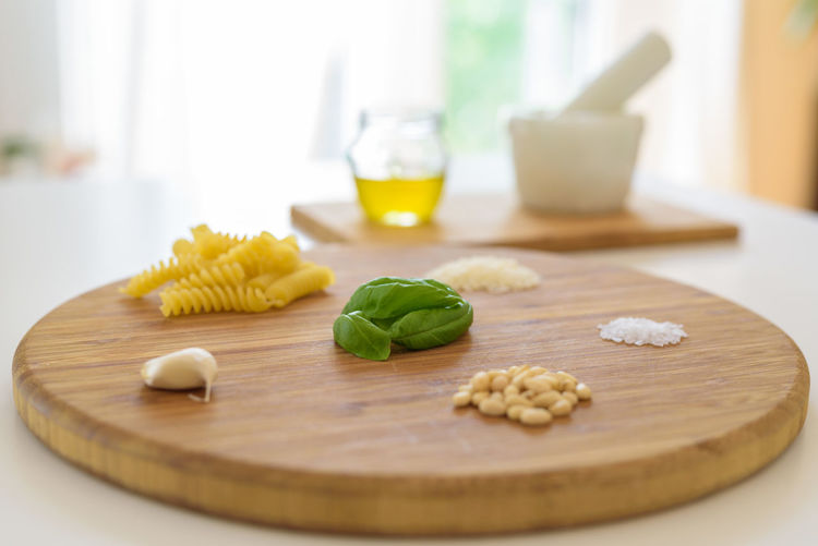 Close-up of ingredients on cutting board 