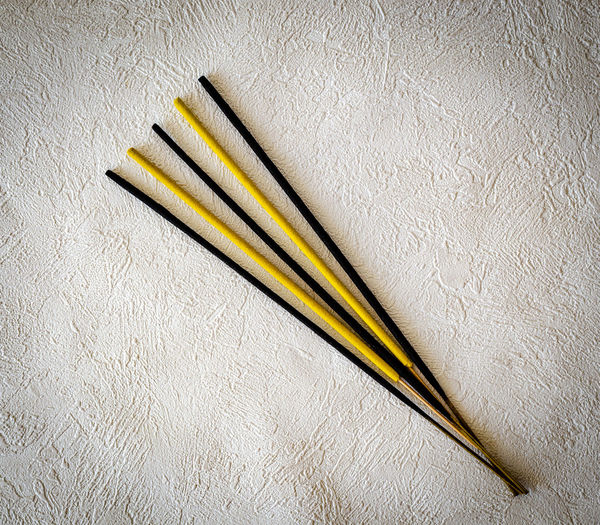 High angle view of pencils on table