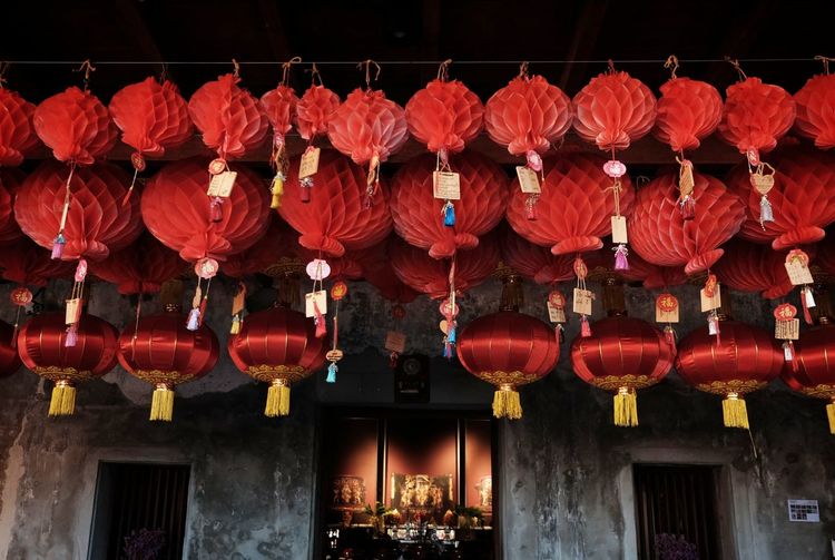 Red lanterns hanging outside building