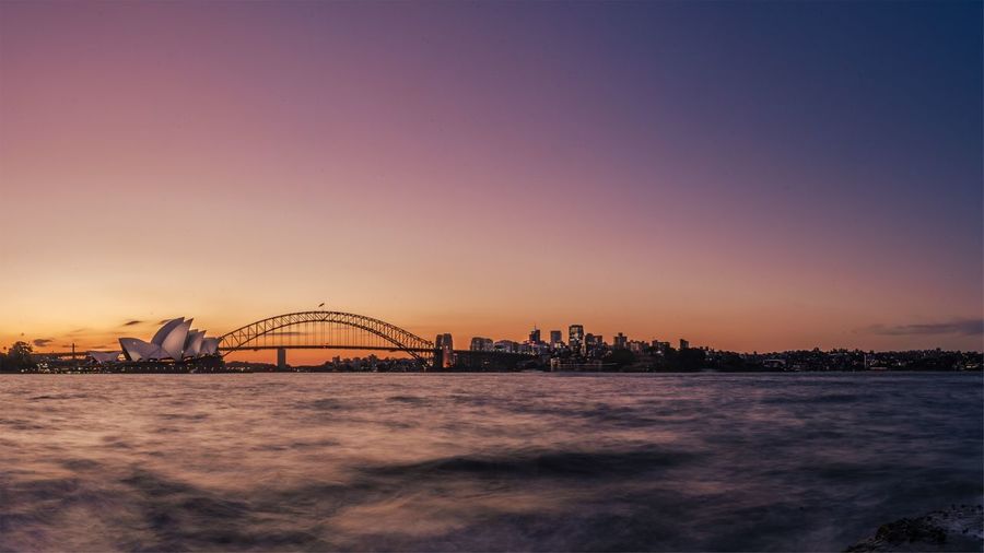 Sydney harbour bridge during sunset