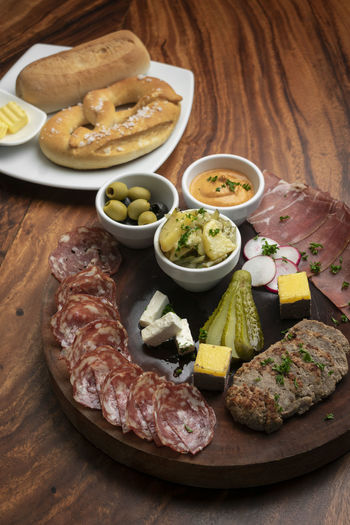 High angle view of food on table