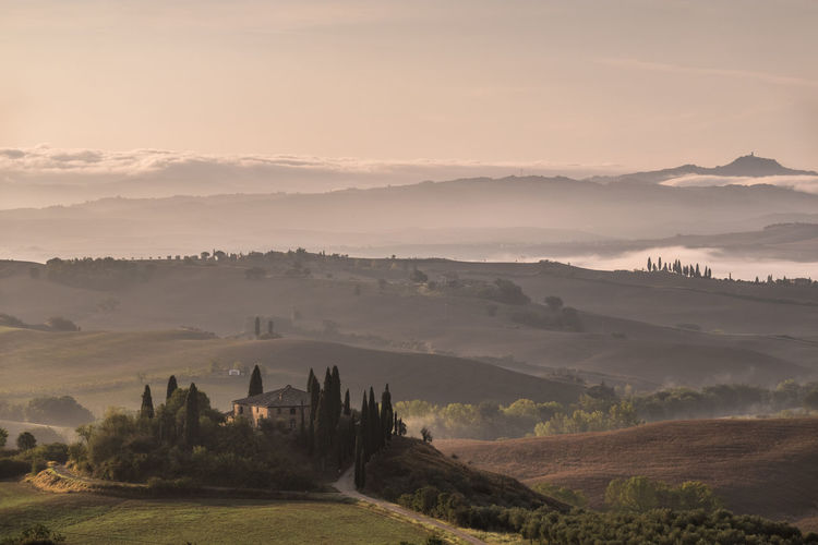 Amazing landscape of tuscany near pienza at sunrise .