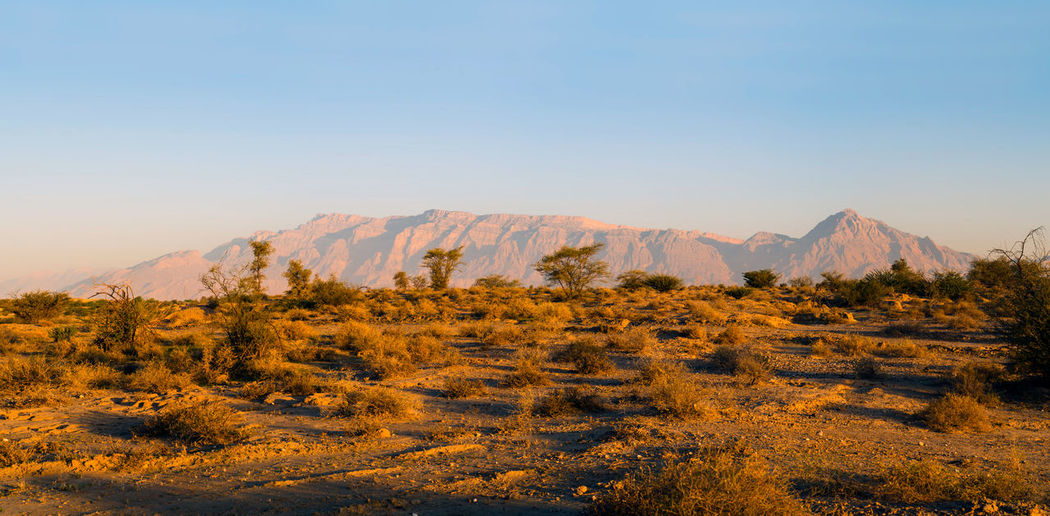 Scenic view of mountains against clear sky