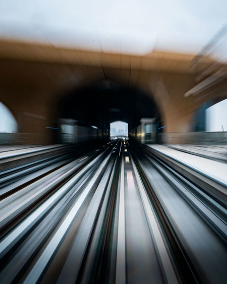Blurred motion of railroad track at railroad station