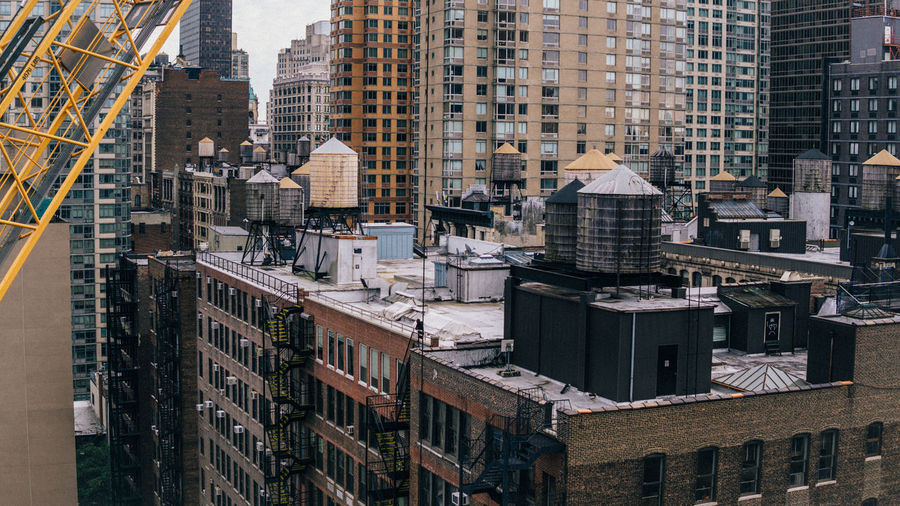 High angle view of buildings in city