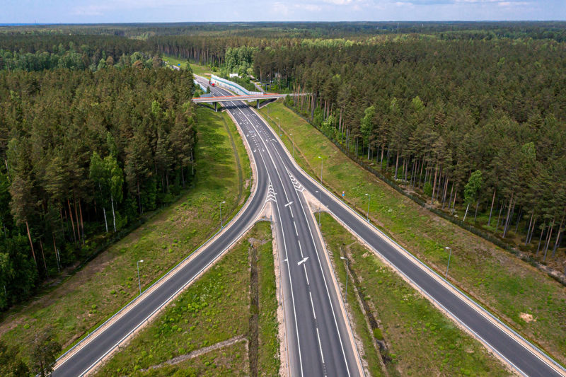 Highway a1 via baltica between vilnius, riga and tallinn, road section next to saulkrasti, latvia