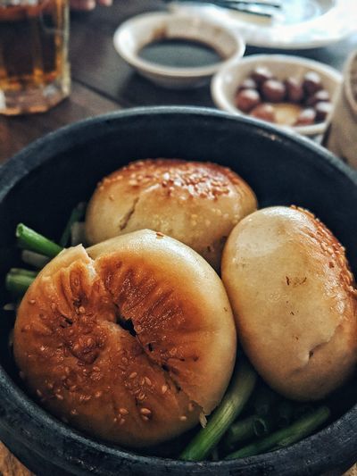 High angle view of meal served in bowl