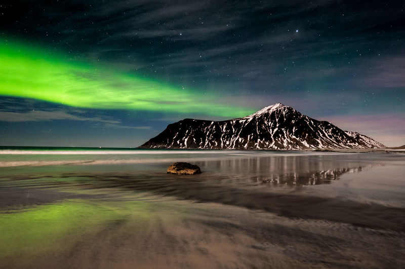 Scenic view of sea against sky at night