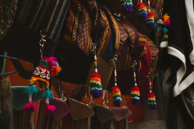 Close-up of bags for sale at market stall