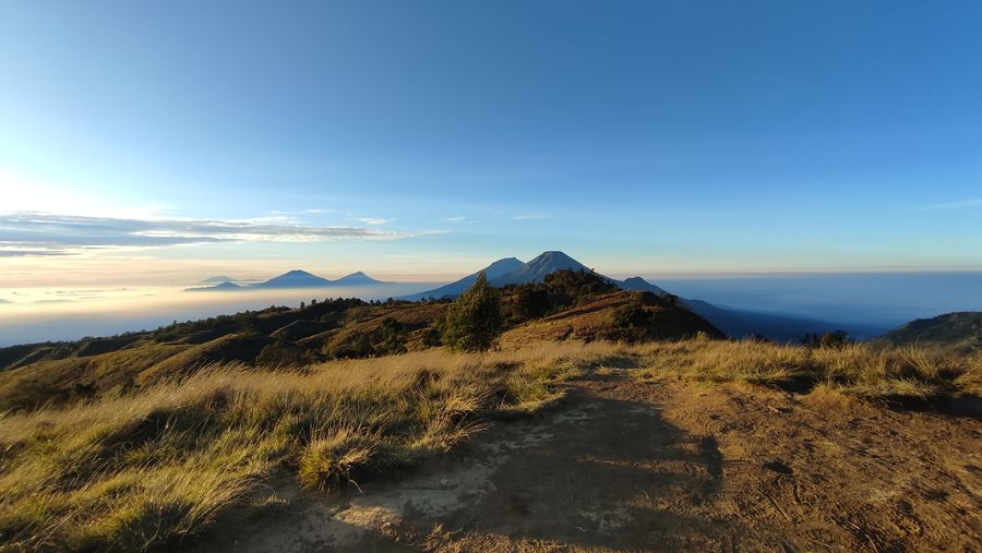 Scenic view of landscape against sky during sunrise