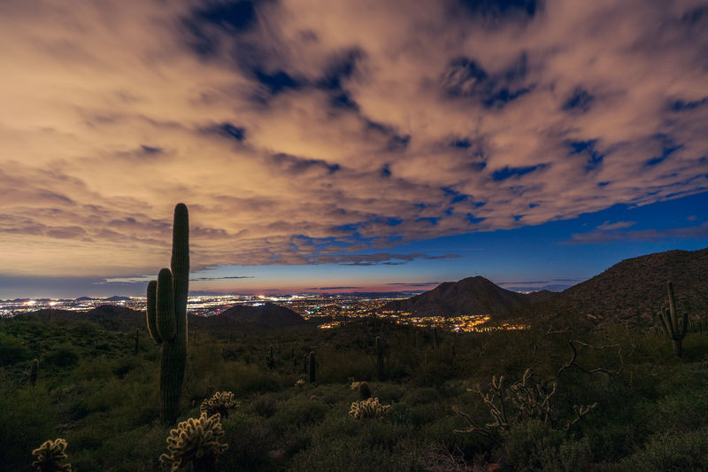 Scenic view of mountains against sky during sunset