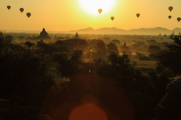 View of hot air balloons against sky