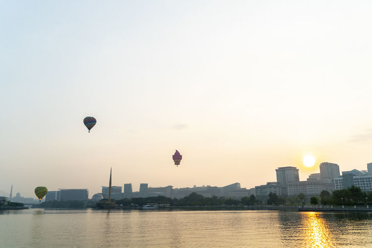 View of hot air balloon against sky during sunset