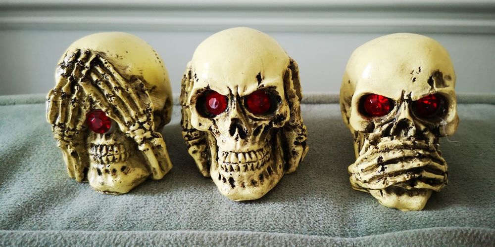 Close-up of decorative skulls at home