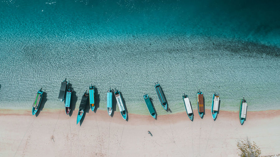 Aerial view of the boat docked at the beach