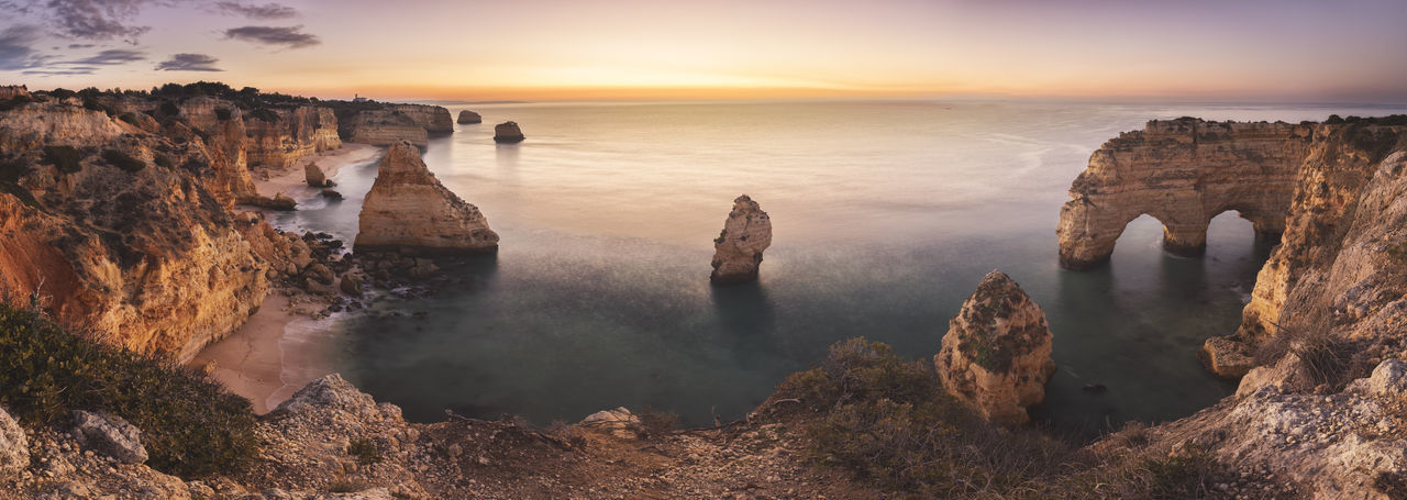 Algarve cliffs in panoramic from aerial view