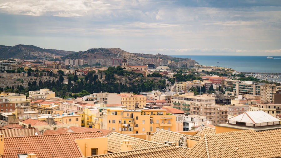 High angle view of townscape against sky