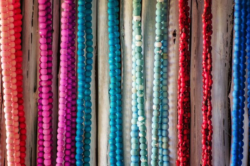 Full frame shot of colorful beaded curtain