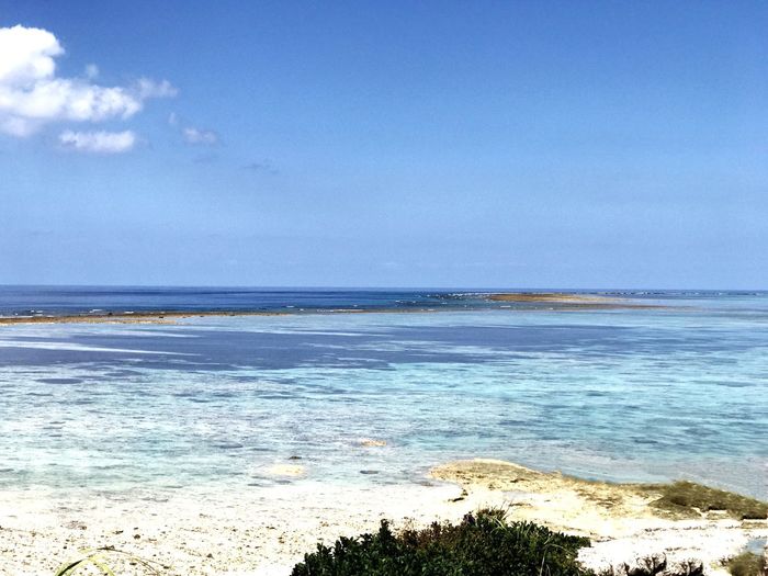 Scenic view of sea against blue sky