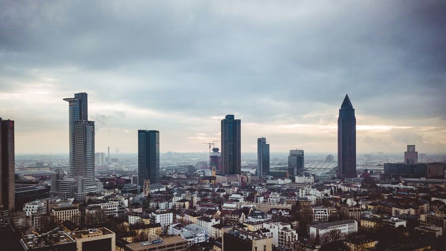 Frankfurt skyline via drone